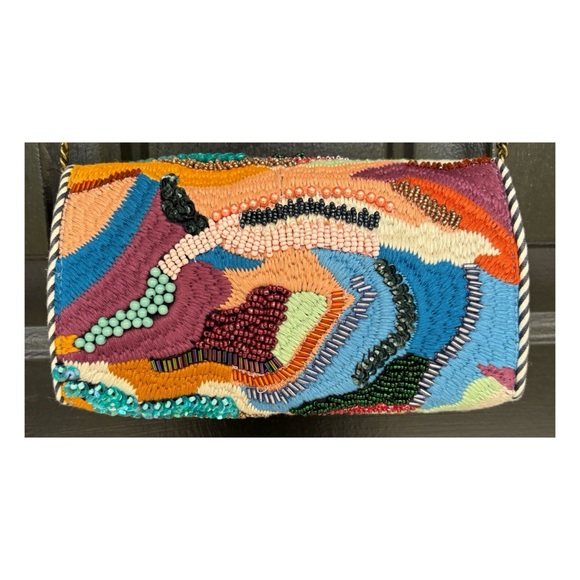 NWOT Anthropologie Abstract Embroidered and Embellished Crossbody Bag - Picture 8 of 11
